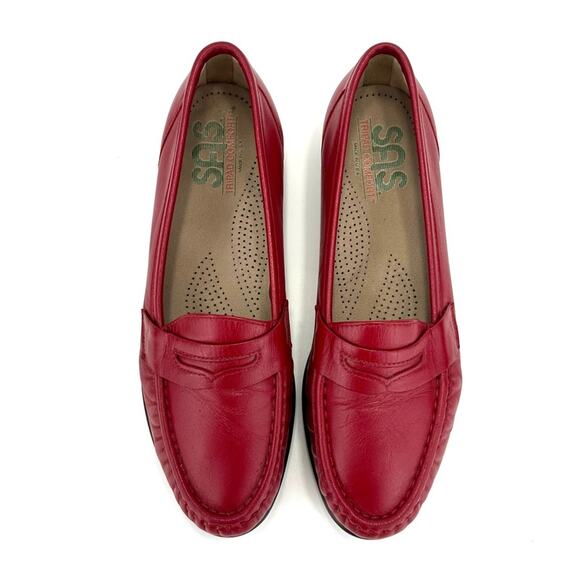 SAS Women Penny Loafer Size 8.5 Red Genuine Leather Tripad Comfort Casual Shoe - Picture 10 of 13